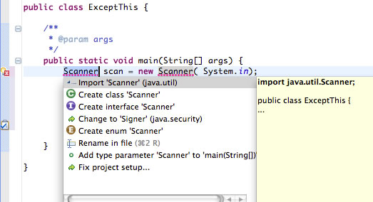 Eclipse suggests a couple of fixes